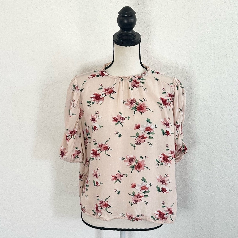 WALTER BAKER Blush Pink Floral Blouse Short Sleeve Size Medium Business Feminine